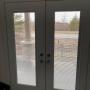 Glass inserts with mini blinds to tilt and lift is a perfect option for French doors. It gives a clean look and provides privacy at the same time. Trending option ! Glass inserts with mini blinds to tilt and lift is a perfect option for French doors. It gives a clean look and provides privacy at the same time. Trending option !