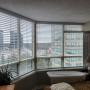 2 Inch Faux Wood Blinds with Cordles Lift on Bedroom Windows in a Richmond Hill Condo. The headrails are covered with 3 inch crescent valances. The blind on the far right, due to its narrow width, is tilt only (i.e., no lift) with its wand located in the centre of the blind. 2 Inch Faux Wood Blinds with Cordles Lift on Bedroom Windows in a Richmond Hill Condo. The headrails are covered with 3 inch crescent valances. The blind on the far right, due to its narrow width, is tilt only (i.e., no lift) with its wand located in the centre of the blind.