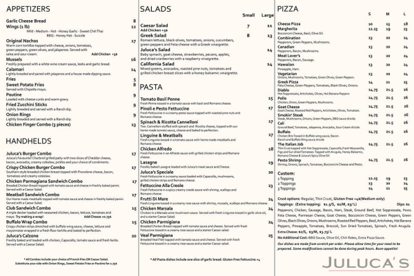 JULUCAS BISTRO CAFE Menu