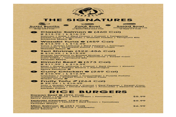 Rolltation Sushi Burrito Menu