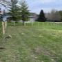 Coated wire fencing.
Top and bottom wires electrified, wires 2 & 3 not. Insulators can be seen.
Shows corner bracing. Coated wire fencing.
Top and bottom wires electrified, wires 2 & 3 not. Insulators can be seen.
Shows corner bracing.