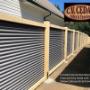 CV Cedar Sales & Fencing Horizontal Metal Fence in Charcoal Grey with Yellow Cedar Posts and Frame, and Black Metal Post Caps CV Cedar Sales & Fencing Horizontal Metal Fence in Charcoal Grey with Yellow Cedar Posts and Frame, and Black Metal Post Caps