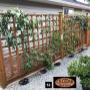 CV Cedar full Square Lattice Panel, stained with Cloverdale Sunfast. 4x4 posts with cedar post caps. CV Cedar full Square Lattice Panel, stained with Cloverdale Sunfast. 4x4 posts with cedar post caps.