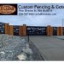Custom Metal Gate and Fence Panels with Orcas and Mountains, framed in Western Red Cedar Custom Metal Gate and Fence Panels with Orcas and Mountains, framed in Western Red Cedar