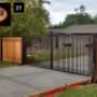 Ornamental Steel Drive-Through Double Swing Gate and CV Cedar West Coast Style Fence Ornamental Steel Drive-Through Double Swing Gate and CV Cedar West Coast Style Fence