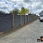 CV Cedar Horizontal Metal Panels with Top Flashing, Yellow Cedar Posts and Black Pyramid Metal Post Caps CV Cedar Horizontal Metal Panels with Top Flashing, Yellow Cedar Posts and Black Pyramid Metal Post Caps