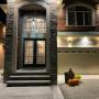 Custom design oversize transom installed with door glass inserts Custom design oversize transom installed with door glass inserts