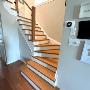 New stairs & glass railing with wooden handrails and posts New stairs & glass railing with wooden handrails and posts