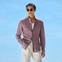 This purple shirt is tailored to a slim fit and features a widespread collar, single cuff, and French placket. This purple shirt is tailored to a slim fit and features a widespread collar, single cuff, and French placket.