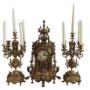 Louis Philippe style 3 piece gilt bronze clock and garniture set. Louis Philippe style 3 piece gilt bronze clock and garniture set.