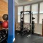 Squat rack, balls, kettlebells Squat rack, balls, kettlebells