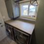 Celadon colored cabinets with Toasted Oak counter Celadon colored cabinets with Toasted Oak counter