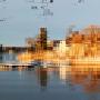 Sunrise on the St. Lawrence River with mirror play Sunrise on the St. Lawrence River with mirror play