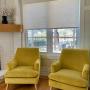 Grasscloth roller shade in living room, Stoney Creek Grasscloth roller shade in living room, Stoney Creek