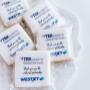 Custom sugar cookies, individually bagged, sealed and labelled and personalized with corproate logos and a custom message for client appreciation business event. Custom sugar cookies, individually bagged, sealed and labelled and personalized with corproate logos and a custom message for client appreciation business event.