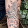 Zèbre et fleurs noir et gris par Genevieve (Geme Tattoo) chez Tatouage Artemya Zèbre et fleurs noir et gris par Genevieve (Geme Tattoo) chez Tatouage Artemya