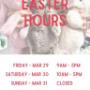 🌸🐣 Easter Weekend Hours Alert! 🐣🌸
This Easter, make your moments and celebrations extra special! Whether you’re looking to dazzle your visiting family with a unique shopping spree or hunting for those last-minute Easter basket treasures, we’ve got you covered. 🌸🐣 Easter Weekend Hours Alert! 🐣🌸
This Easter, make your moments and celebrations extra special! Whether you’re looking to dazzle your visiting family with a unique shopping spree or hunting for those last-minute Easter basket treasures, we’ve got you covered.