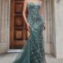 Forest moss beaded mermaid gown with a glamorous tie up back. Forest moss beaded mermaid gown with a glamorous tie up back.