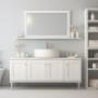 Bathroom vanity (white) with 4 doors. Shelf next to the bathroom vanity. Bathroom vanity (white) with 4 doors. Shelf next to the bathroom vanity.
