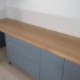 Modern handle free desk with tip-matic drawers and solid white oak top. Modern handle free desk with tip-matic drawers and solid white oak top.