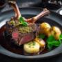 Herb-Crusted Rack of Lamb with Mint Demi-Glace and Potato Gratin Herb-Crusted Rack of Lamb with Mint Demi-Glace and Potato Gratin