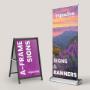 Durable A-frame sidewalk sign paired with a retractable banner stand—vivid full-colour prints for indoor-outdoor promotions. Durable A-frame sidewalk sign paired with a retractable banner stand—vivid full-colour prints for indoor-outdoor promotions.